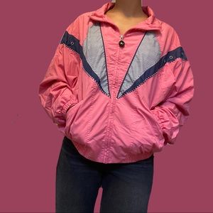 Retro Hot Pink Zip Up Windbreaker Sz Medium